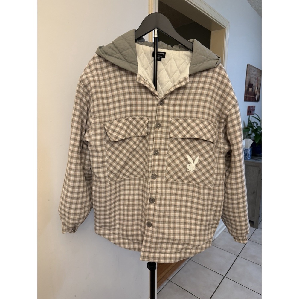 Playboy PacSun Quilted Jacket Men's XS/S Plaid Hooded Button Front